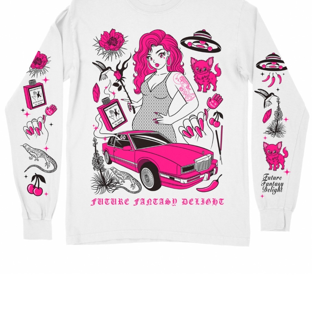 Women’s XS Graphic Long Sleeve Shirt - White and Pink